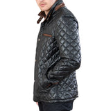 Mens Black Quilted Leather Car Coat