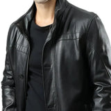 Murphy  Men's Real Lambskin Black Leather Car Coat - 3/4 Length Coat