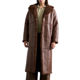Men's Single Breasted Brown Shearling Long Coat