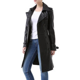 NewYork Women's Black Lambskin Double Breasted Belted Trench Coat
