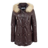 Women’s Ariel Brown Sheepskin Leather Duffle Coat with Removable Sherpa Hood