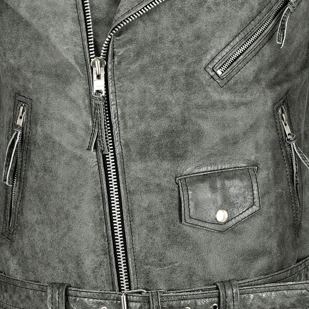 Men's Brando Real Leather Vintage Grey Biker Jacket