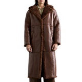 Men's Single Breasted Brown Shearling Long Coat