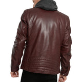 Men's Maroon Bomber Hooded Leather Jacket