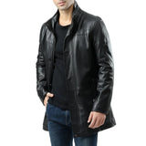 Murphy  Men's Real Lambskin Black Leather Car Coat - 3/4 Length Coat