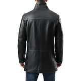 Men's Black Real Lambskin Leather Car Coat — 3/4 Length