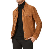 Logan Light Brown Trucker Suede Jacket
