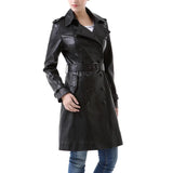 NewYork Women's Black Lambskin Double Breasted Belted Trench Coat