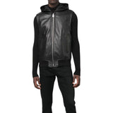 Hooded Mens Black Leather Vest