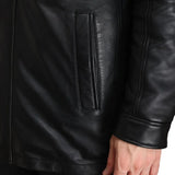Mens Real  Black 3/4 Length Leather Walking Coat