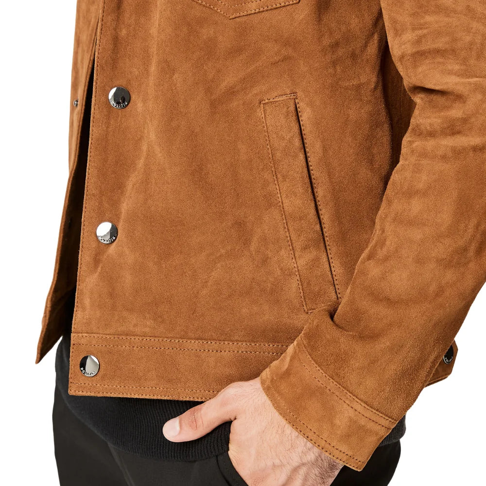 Logan Light Brown Trucker Suede Jacket