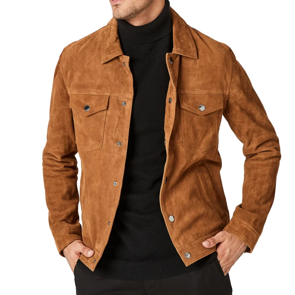 Logan Light Brown Trucker Suede Jacket