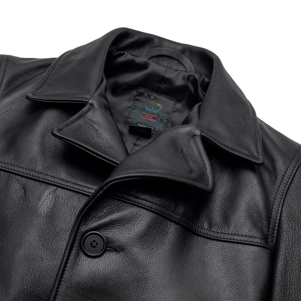 Men's Black Pebbled Cowhide Leather Car Coat
