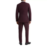 Back view of a slim fit 3 piece maroon suit designed with premium suiting fabric and a structured fit.