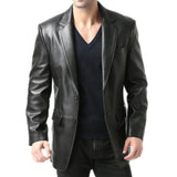 Men's Two Button Real Lambskin Black Leather Blazer