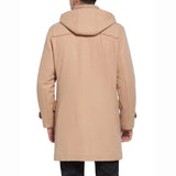Men’s Camel Hooded Duffle Coat with Toggle Closures