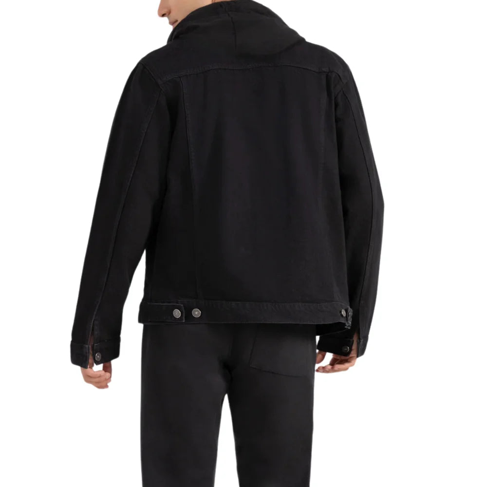 Black Hooded Denim Jacket Mens