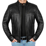 Men's Lambskin Leather Black Cafe Racer Jacket
