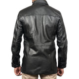 Victor Black Mens 3/4 Length Lambskin Leather Car Coat