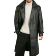 Men's Belted Double Breasted Black Leather Trench Coat