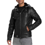 Men’s Classic Lambskin Leather Jacket with Detachable Hood