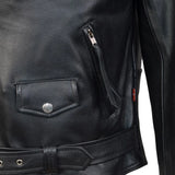 Mens Brando Belted Black Biker Leather Jacket