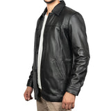 Victor Black Mens 3/4 Length Lambskin Leather Car Coat