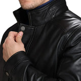 Mens Real  Black 3/4 Length Leather Walking Coat
