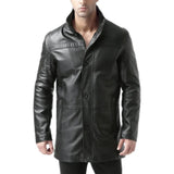 Men's Black Real Lambskin Leather Car Coat — 3/4 Length