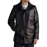 Men's Black Pebbled Cowhide Leather Car Coat