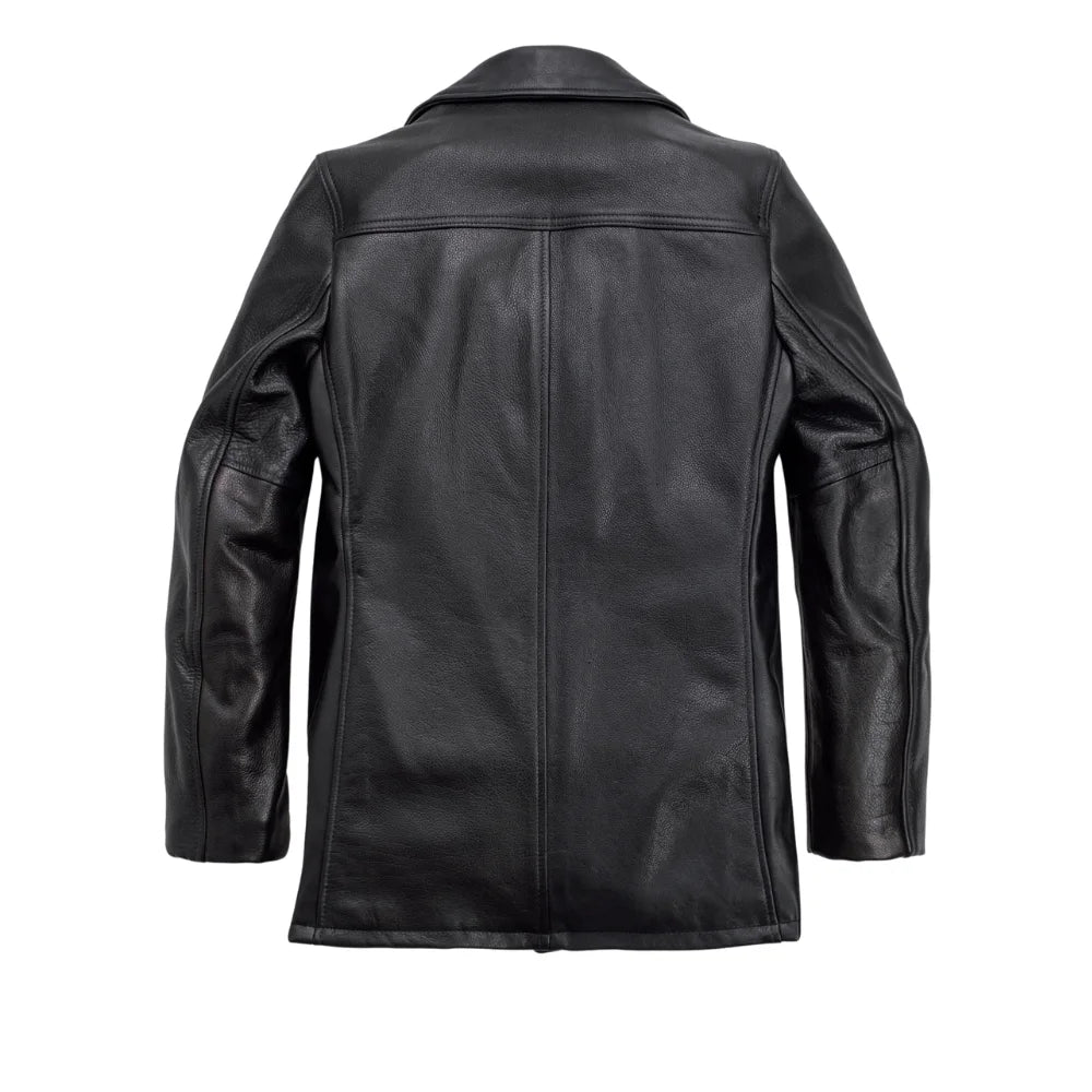 Men's Black Pebbled Cowhide Leather Car Coat