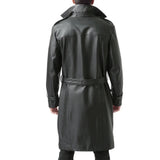 Men's Belted Double Breasted Black Leather Trench Coat
