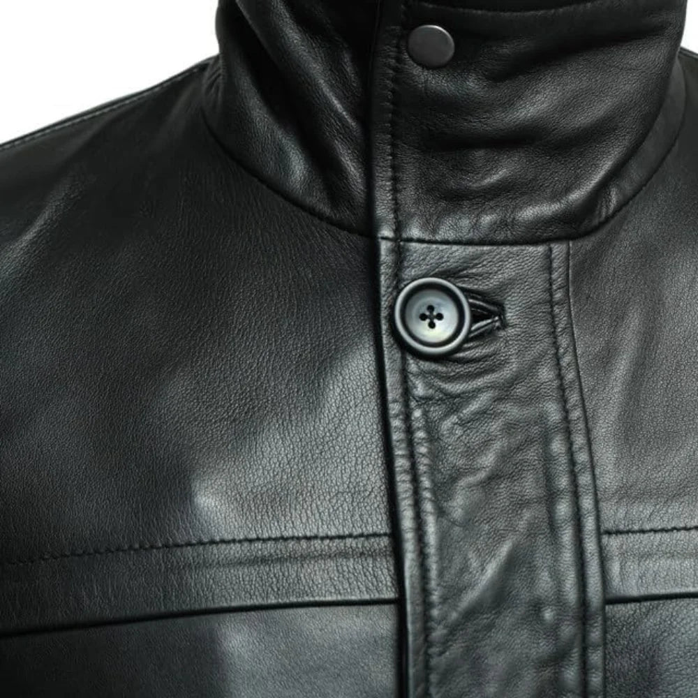 Murphy  Men's Real Lambskin Black Leather Car Coat - 3/4 Length Coat