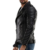 Men's Quilted Real Motorcycle Leather Jacket Black
