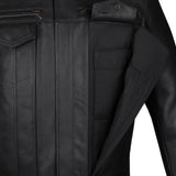 Men's Buffalo Leather Black Motorcycle Jacket with Removable CE Armor - Trendy Jacket