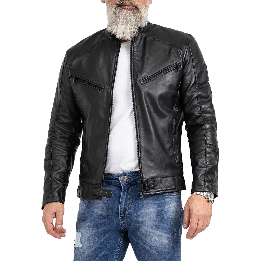 Men's Vintage Slim Fit Black Motorcycle Jacket Leather