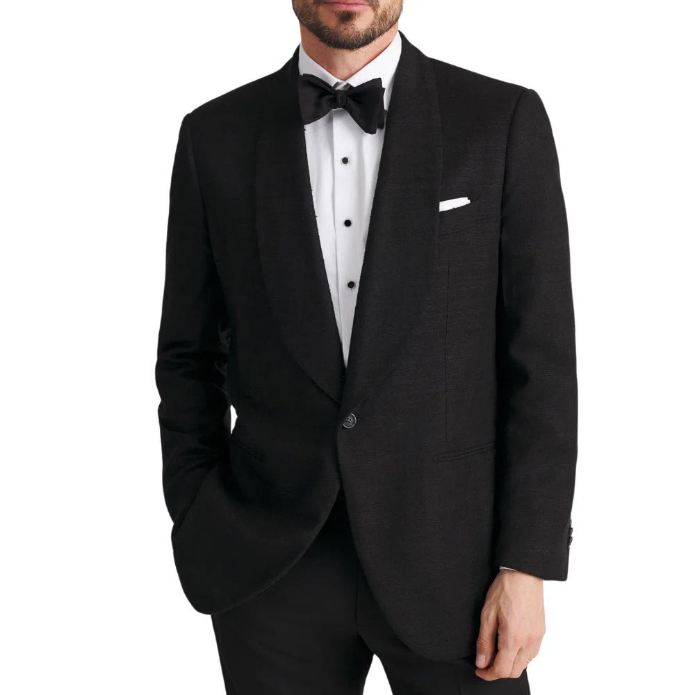 Men’s black textured shawl lapel tuxedo jacket