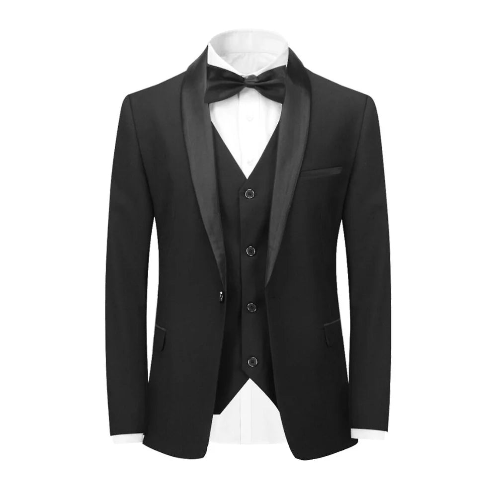 Men's Black 3 Piece Shawl Lapel Slim Fit Tuxedo