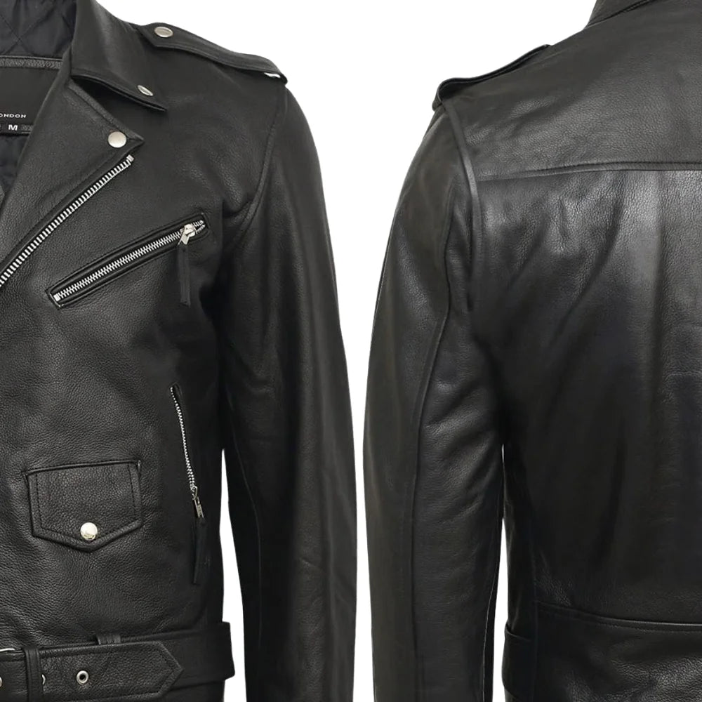 Brando Mens Genuine Leather Biker Jacket Cowhide