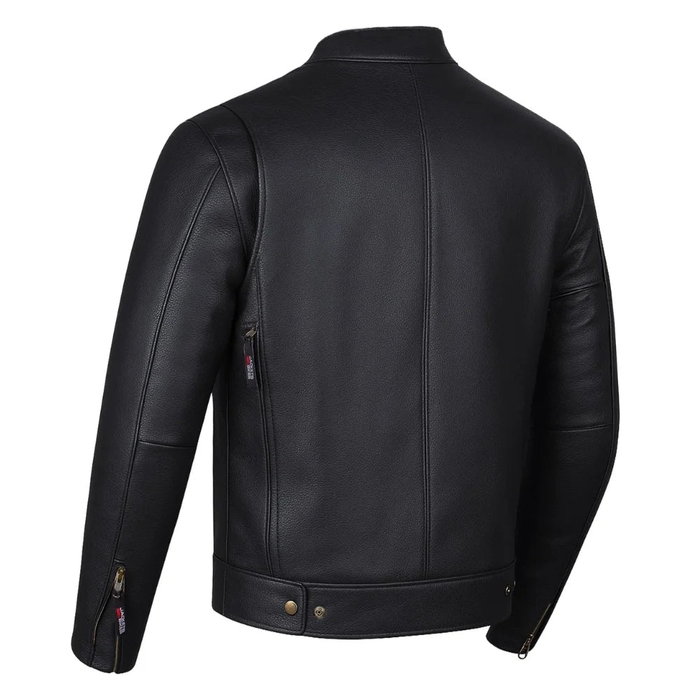 Men's Buffalo Leather Black Motorcycle Jacket with Removable CE Armor