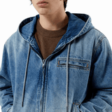 Mens Blue Denim Hooded Jean Jacket