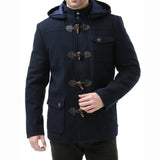 Men’s Navy Blue Wool Blue Hooded Duffle Coat