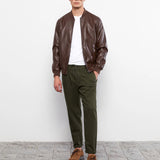 Mens Real Chocolate Brown Leather Bomber Jacket