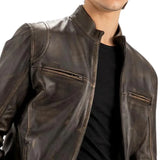 Men’s Distressed Brown Leather Café Racer Jacket