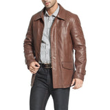 Mens Brown Bristol Real Leather Car Coat