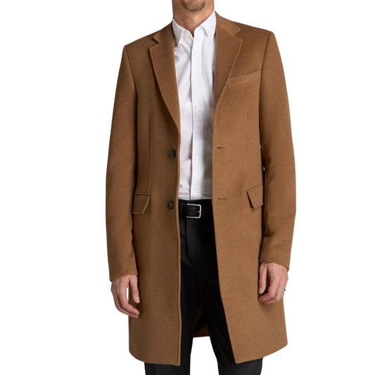 Men's Camel Brown Single Breasted Wool Coat