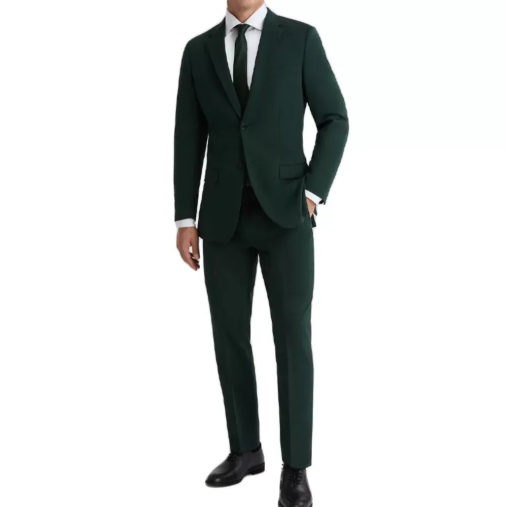 Mens Classic 3 Piece Royal Green Suit featuring a tailored blazer, double-breasted vest, and matching trousers for formal occasions.