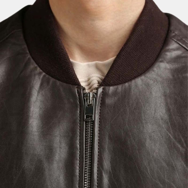 Men's Bomber Chocolate Brown Leather Biker Jacket