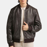 Men's Bomber Chocolate Brown Leather Biker Jacket