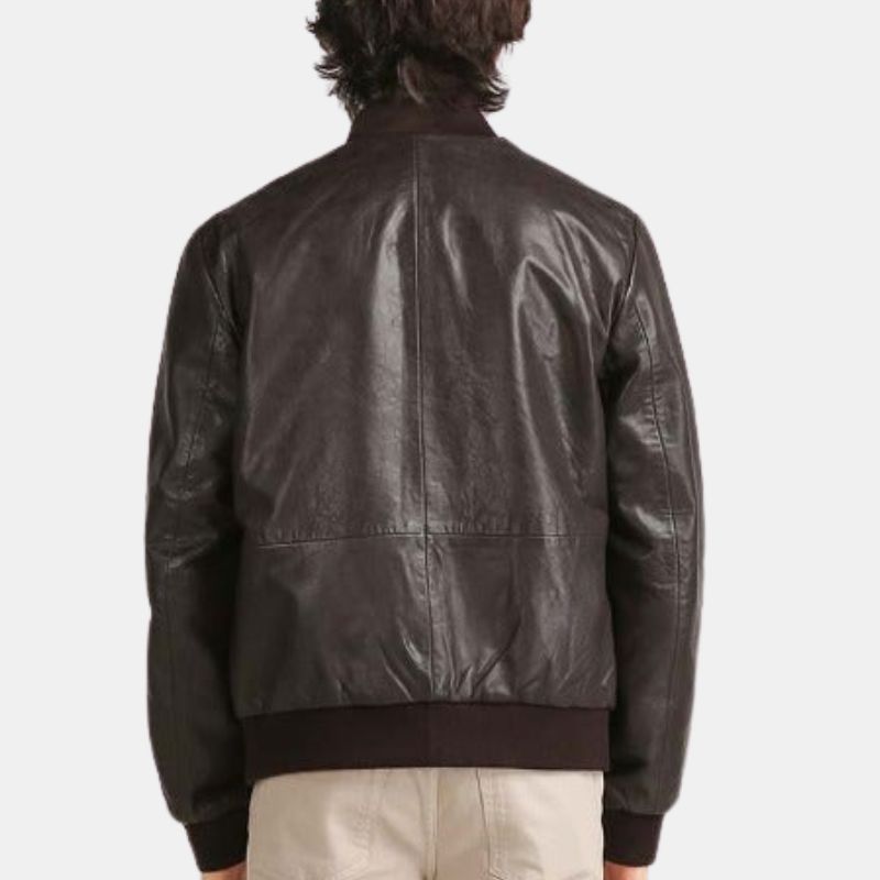 Men's Bomber Chocolate Brown Leather Biker Jacket